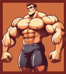 a man with muscles and his arm in shorts,an animated image of a muscular man