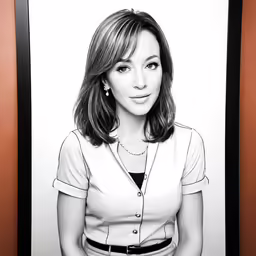a black and white photo of a woman in a blouse