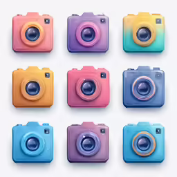 six colorful cameras all in the same one