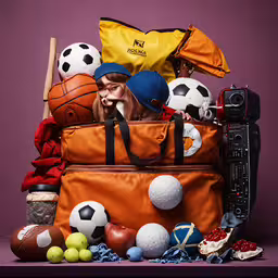 a suitcase filled with lots of balls and other items,there are many items in this suitcase on the table