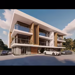 a very large building with cars parked in front