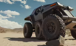 a large grey vehicle is sitting on a rock in the desert