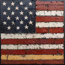 the american flag painted on top of weathered wood