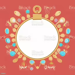 round gold frame with jewels and gems on red background royalty photo