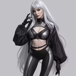a 3d model wearing a leather outfit