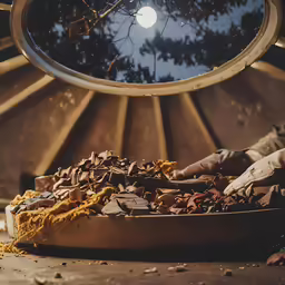 a bowl filled with food near an object