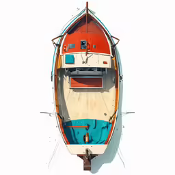 a boat sitting on the water and its top view
