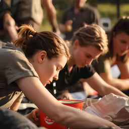 young girls sitting around a table and getting ready to drink beer