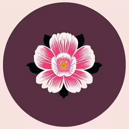 pink flower against purple background with circular motif,a pink flower in the middle of a purple circle