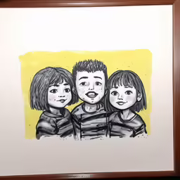 an illustrated portrait of three young children