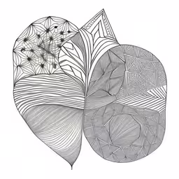 two abstractly shaped pieces, one has dots in the middle and one has lines in the