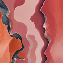 an abstract painting with a red and pink color