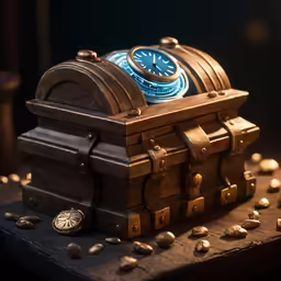 a wooden chest with a clock in it