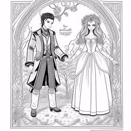 a woman and man are dressed in formal dress,a coloring book for adults featuring male and female characters