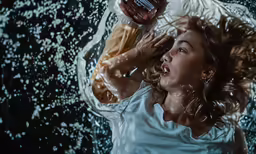 a girl is playing with her hair in the water