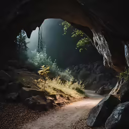 a dirt road with a tree growing out of it