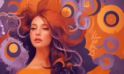 a girl wearing an orange shirt with her hair in the wind
