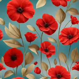 a red flower pattern on blue and green