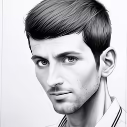 the portrait is of a man with a beard and striped shirt
