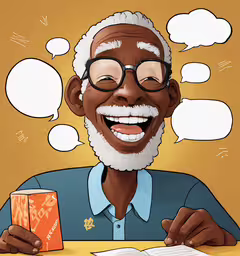 an old man is holding a pen and smiling,the man with an open book is smiling and holding a pencil