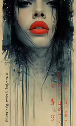 a drawing of a girl with blood on her face