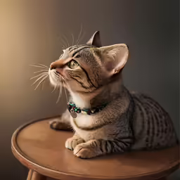 a cat is sitting on the table and looking up