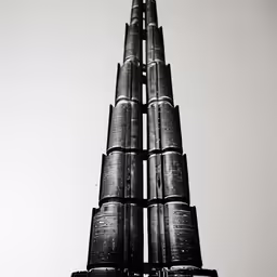 a large tall tower with a massive piece of luggage on top