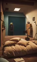 the bed has a lot of pillows in it