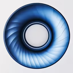 a blue art object with circular edges, on white background