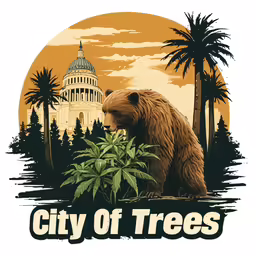 an image of a bear in the city with trees and a domed building