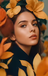 an image of a woman with flowers on her head
