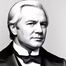 an older man in tuxedo looks towards the camera