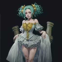 a woman with green hair wearing a dress