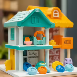 a house with a small table in front of it