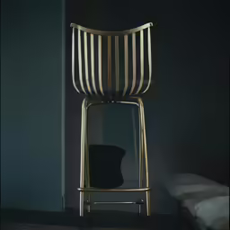 a chair sitting in a dimly lit room