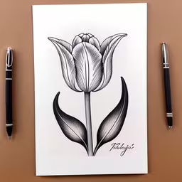 a drawing of a flower, with ink