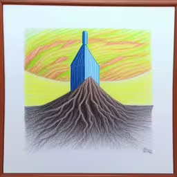 a picture of a house with trees and roots in the ground