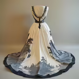 a dress on display with a forest motif