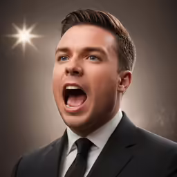 a man with his mouth open showing something