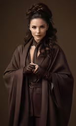 a beautiful young woman in a brown shawl