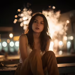 a pretty young lady sitting on top of a bench