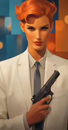 an artistic portrait of a woman holding a gun