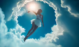 a woman jumping up into the sky