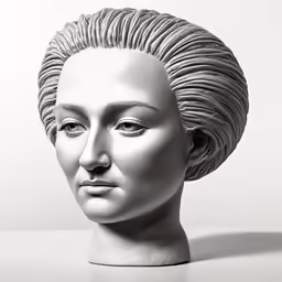 a black and white photo of a plaster bust of a woman