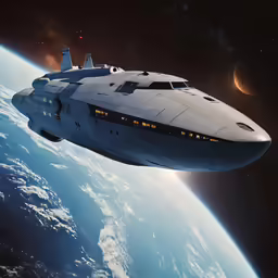 a spaceship traveling through space next to the earth