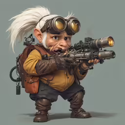 an animated photo of an older man with goggles and a weapon