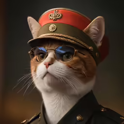 a cat wearing a uniform and glasses wearing goggles
