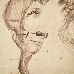 drawing of a young boy with hair blowing back