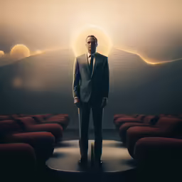 there is a man standing in front of an empty stage