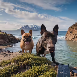 two dogs with their tongues in the water